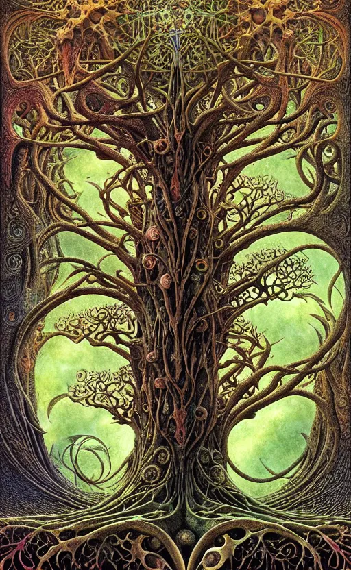 Image similar to tree of life by roger dean and andrew ferez, art forms of nature by ernst haeckel, divine chaos engine, symbolist, visionary, art nouveau, botanical fractal structures, organic, detailed, realistic, surreality