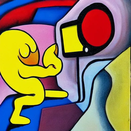 Prompt: pacman taking a selfie, surrealist painting