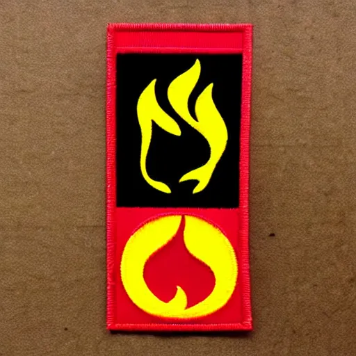 Prompt: a retro minimalist clean fire flame warning caution label patch