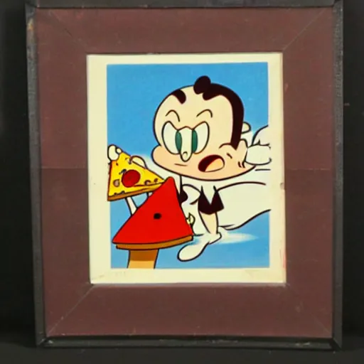 Prompt: 1 9 3 0 s animation cel of pizza toppings walking onto a pizza, max fleischer, cuphead, betty boop