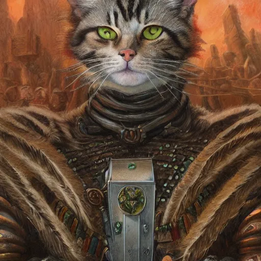 Image similar to Fanatsy D&D warrior with the head of a house cat, portrait art by Donato Giancola and James Gurney, digital art, trending on artstation