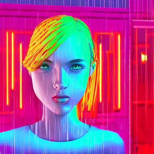 Image similar to cartoon portrait made out of rain, neon colors, rendered in octane, unreal engine, highly detailed, beautiful