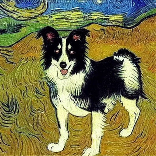 Image similar to Painting of a Border Collie by van Gogh