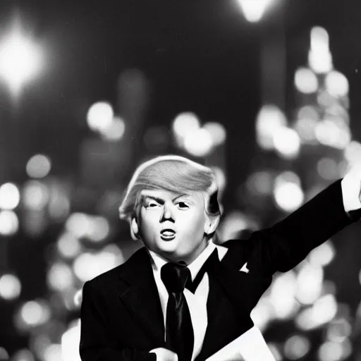 Prompt: photo of young donald trump in new york, black and white, by gilbert weingourt