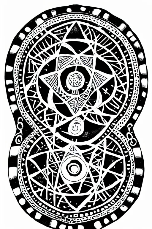 Prompt: black and white illustration, creative design, talisman token for strength