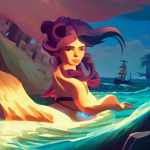 Image similar to painting mermaid treasure on sea of thieves game avatar hero smooth face median photoshop filter cutout vector, behance hd by jesper ejsing, by rhads, makoto shinkai and lois van baarle, ilya kuvshinov, rossdraws global illumination