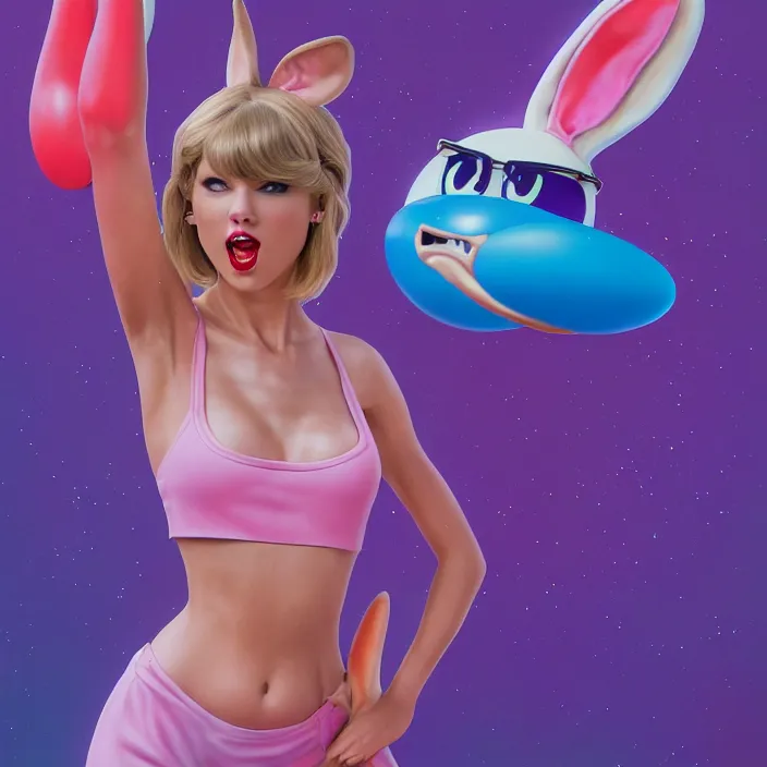 Prompt: portrait of Taylor Swift as Lola Bunny in Space Jam 1996. bunny ears. HD. intricate artwork. by Tooth Wu, wlop, beeple, dan mumford. octane render, trending on artstation, greg rutkowski very coherent symmetrical artwork. cinematic, hyper realism, high detail, octane render, 8k, iridescent accents