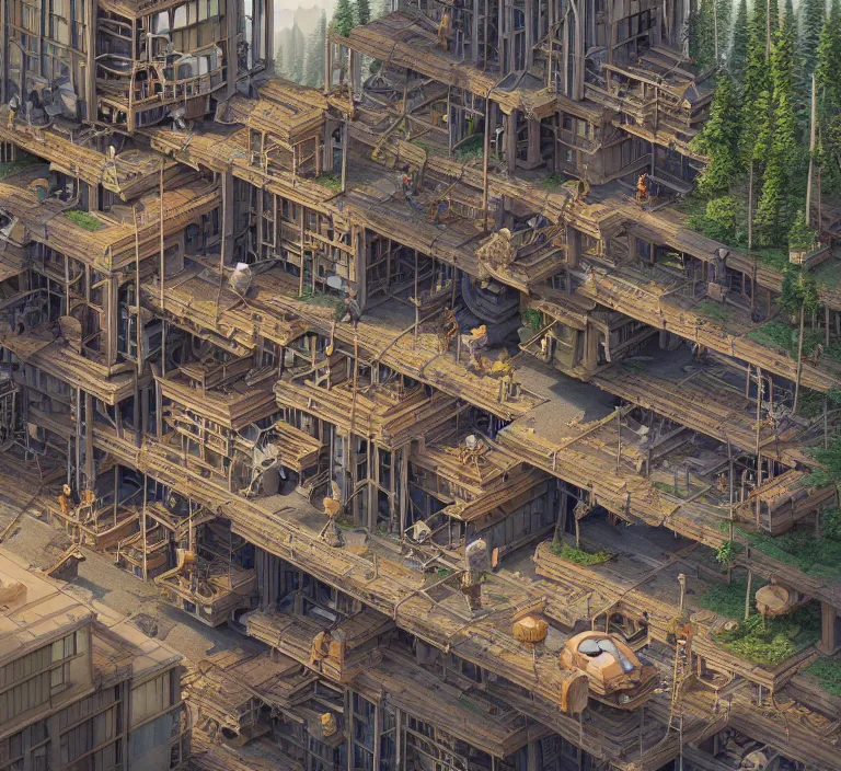 Image similar to hyperrealism photography hyperrealism concept art of highly detailed beavers builders that building highly detailed futuristic city by wes anderson and hasui kawase and scott listfield sci - fi style hyperrealism rendered in blender and octane render