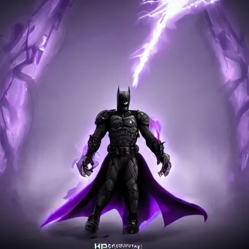 Prompt: character design, dark knight, purple lightning, purple mist, scary, photorealistic, unreal engine, ominous background-H 768