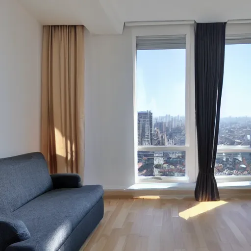 Image similar to a beautiful luxury apartment, with modern amenities and a beautiful view of a large city out thevwindow, realistic, photograph