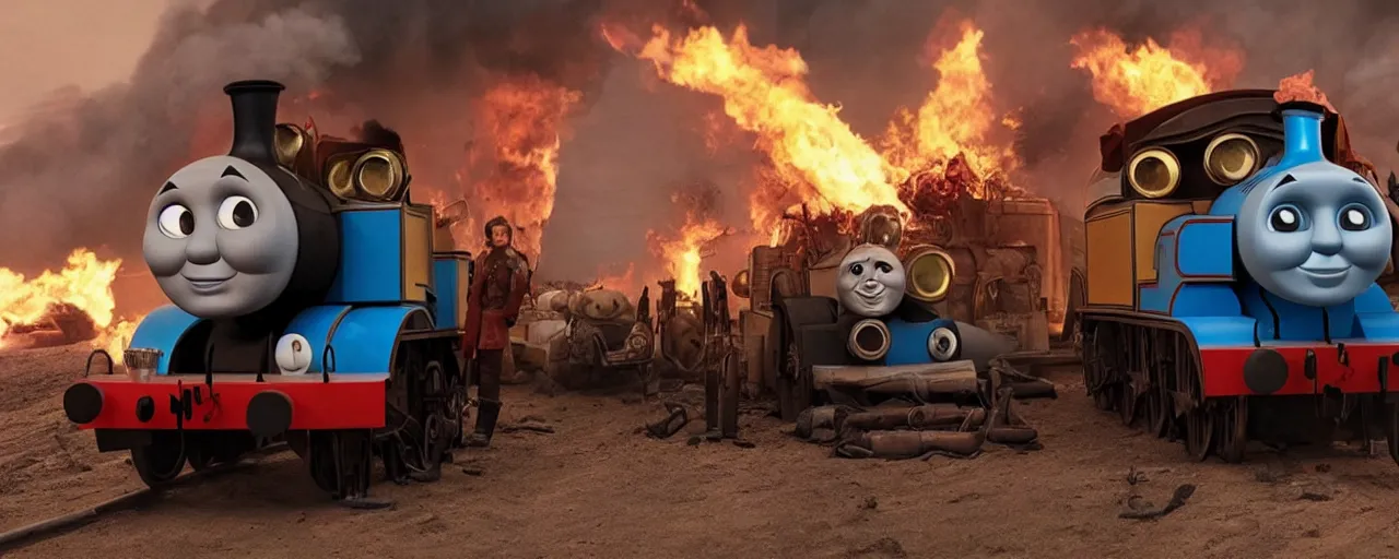 Image similar to Thomas the Tank Engine with fire in MAD MAX: FURY ROAD