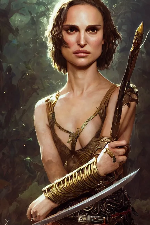 Image similar to natalie portman, legendary warrior, heroic, lord of the rings, tattoos, decorative ornaments, battle armor, by carl spitzweg, ismail inceoglu, vdragan bibin, hans thoma, greg rutkowski, alexandros pyromallis, perfect face, fine details, realistic shading photorealism