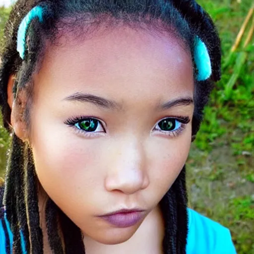 Image similar to a beautiful blasian girl with heterochromia