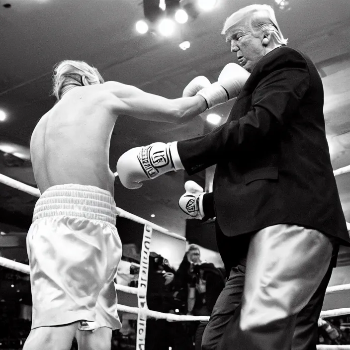 Image similar to donald trump in a boxing match with joe biden, high quality photo