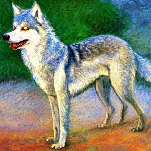 Image similar to retarded wolf, impressionism