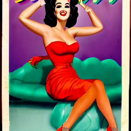 Prompt: katy perry pin up, award winning, 1 9 5 0 s, colorful, vibrant colors, aesthetics
