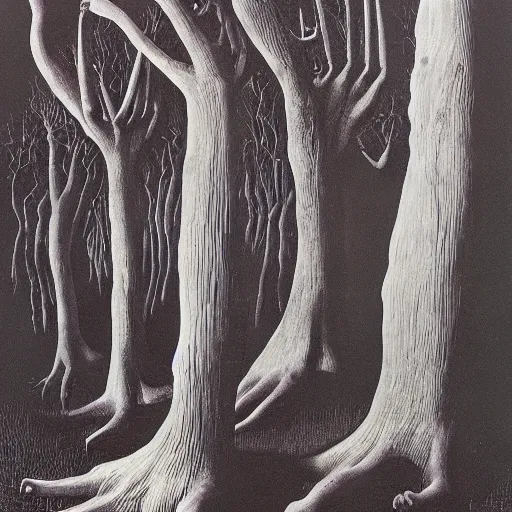 Prompt: tree bones by zdzisław beksinski and rene magritte by wally wood