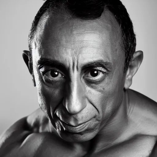 Image similar to photo of a close portrait of eric zemmour as a bodybuilder, studio lightning, 4 k, highly detailled