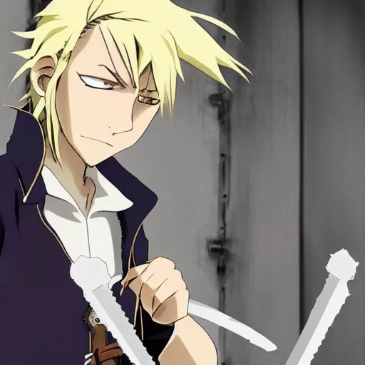 Prompt: young blonde boy thief with daggers in a steampunk city, full metal alchemist, anime style