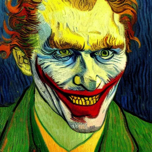 Image similar to joker painted by vincent van gogh, highly detailed, intricate, painted