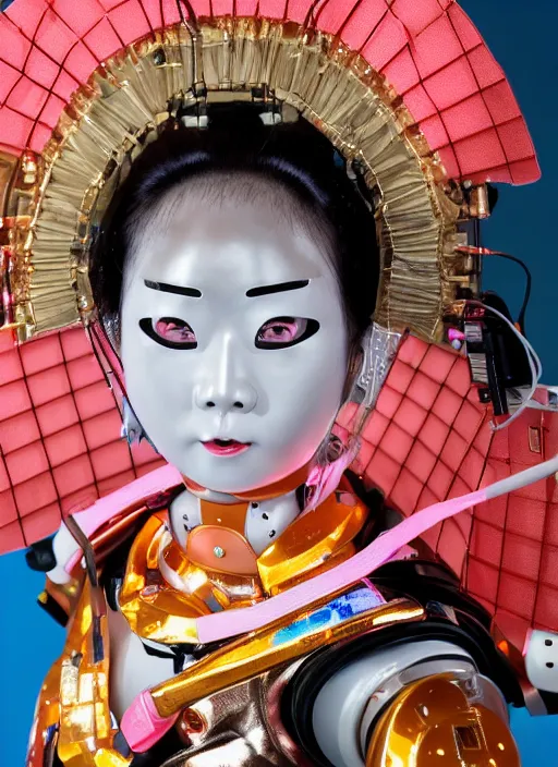 Prompt: Japanese robot geisha, ganguro style, wires actuators and circuit boards, 8K HD