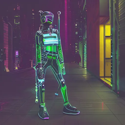 Prompt: cyberpunk android utility worker at night