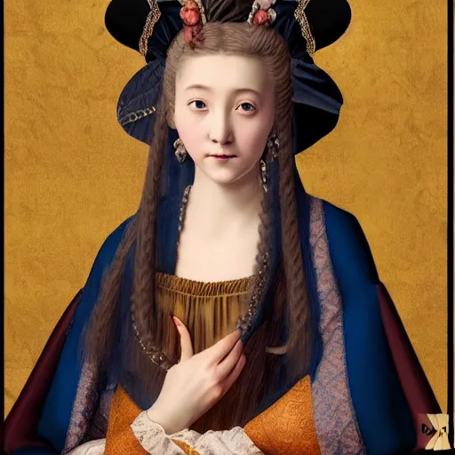 Prompt: Portrait of a Young lady wearing renaissance dress in the style of baroque manga realism 8K