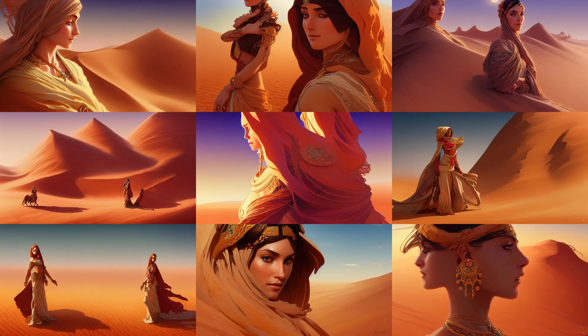 Prompt: sahara desert, intricate, elegant, highly detailed, digital painting, artstation, concept art, smooth, sharp focus, illustration, art by artgerm and greg rutkowski and alphonse mucha, 8 k