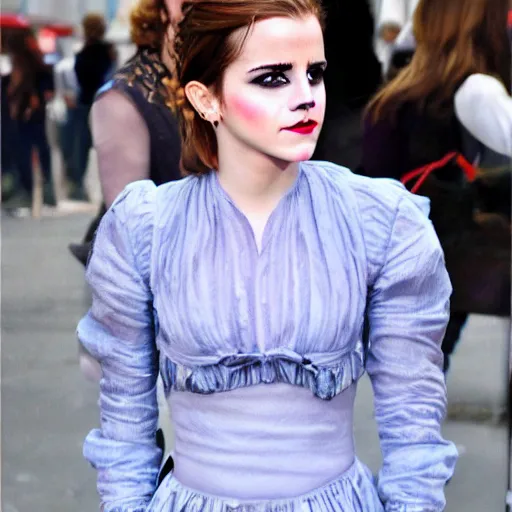 Image similar to emma watson. beautiful clown makeup.