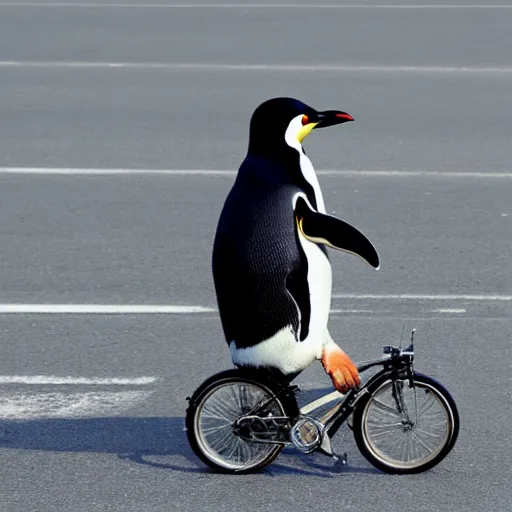 Prompt: penguin riding a bicycle