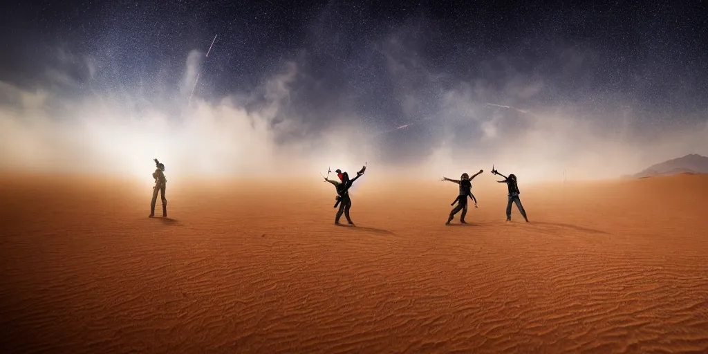 Prompt: an epic laser fight in desert, photo by Marc Adamus,