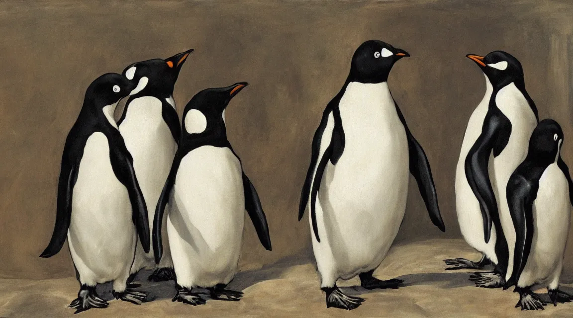 Prompt: Linux Tux penguin wallpaper painted by El Greco