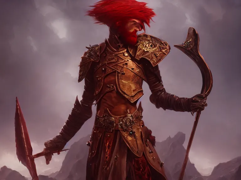 Prompt: Red Headed Slender Male High Fantasy Musician looking Fantastical, RPG Character Reference, Oil Painting, Trending on Artstation, octane render, Insanely Detailed, 8k, HD