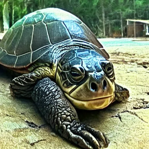 Image similar to ring camera footage of a death turtle with human face