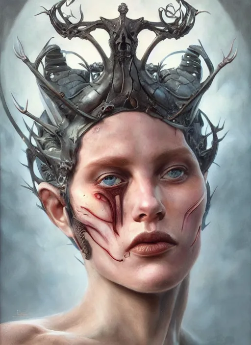 Image similar to a detailed facial portrait of the queen of blades, a beautiful face, mutation, by tom bagshaw, by dorian cleavenger, zdzisław beksinski, bastien lecouffe - deharme trending on artstation