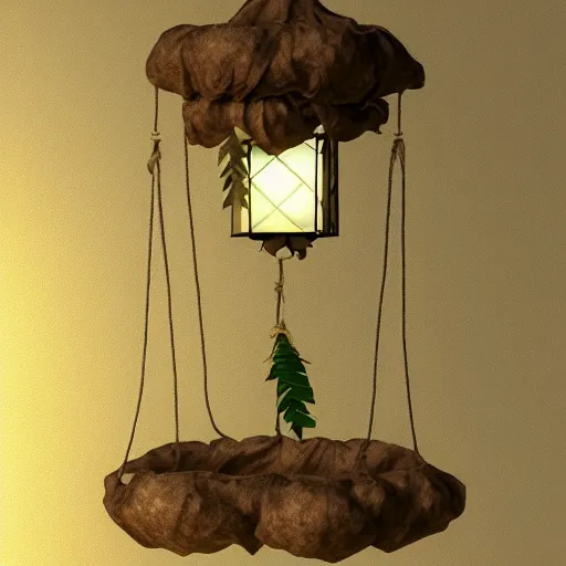 Prompt: A hanging ancient Japanese paper lantern, prop concept art design ,artstation. render in C4D