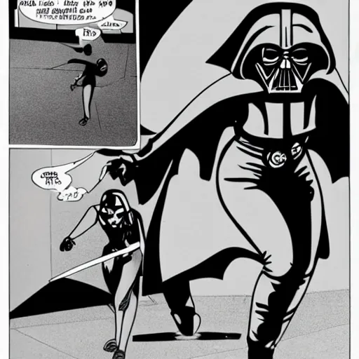 Prompt: female darth mother running away