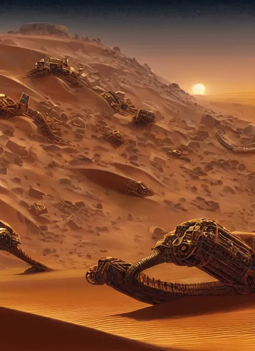 Prompt: dune 2 0 2 1 concept art or harvester mining spice, cinematic, stunning, highly detailed, hard focus