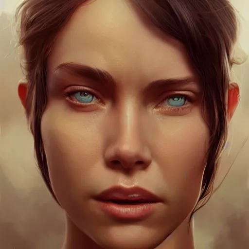 Image similar to a woman with muscles, digital art, photorealistic, unreal engine, 8 k resolution, artstation, beautiful face, pretty face, very detailed eyes, by wlop, greg rutkowski, simon bosley