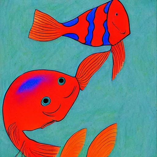 Image similar to hypercolorful goldfish in a confusing aquarium, surrealist drawing