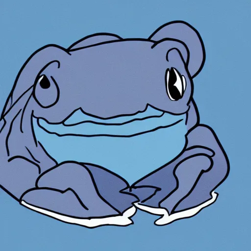 Image similar to illustration of a sad blue frog