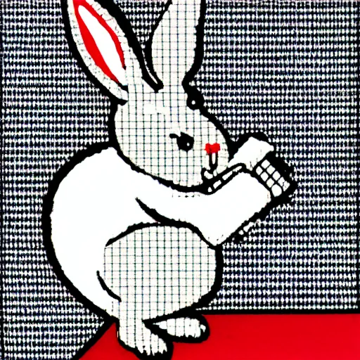 Prompt: a rabbit playing chess in the style of roy lichtenstein