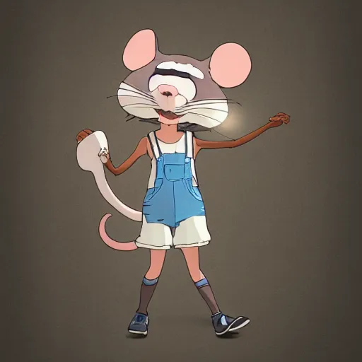 Image similar to in the style of studio ghibli, anthropomorphic mouse, female, wearing denim shorts and tank top, detailed, intricate, aesthetic, artistic, ambient occlusion, volumetric light effect, 8 k resolution