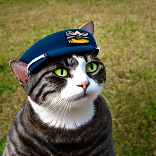Prompt: a photo of a cat wearing a pilot's hat