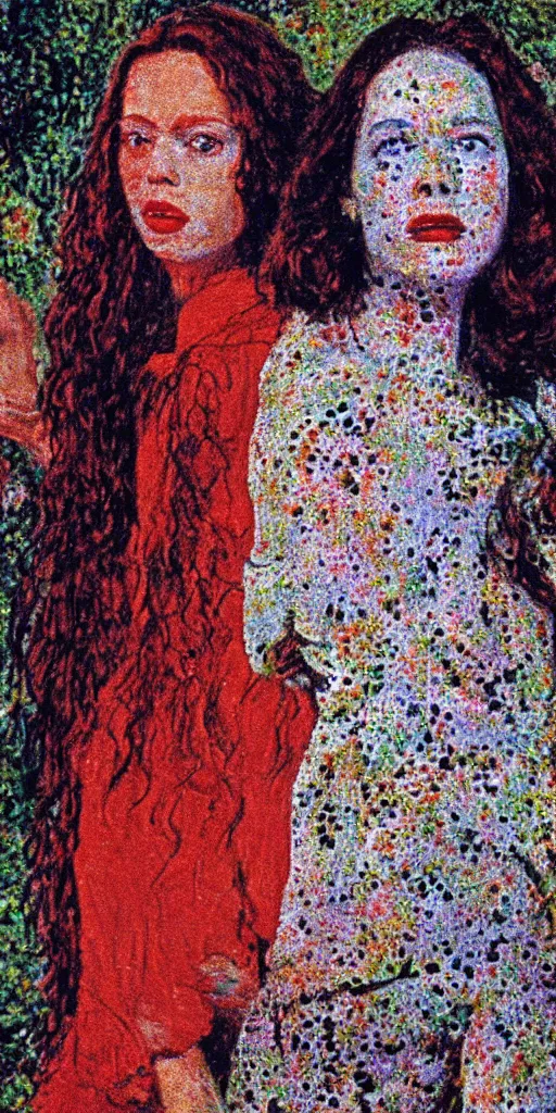 Image similar to a film still of suspiria by dario argento, 1 9 7 7, painted by impressionism, pointillism, detailed