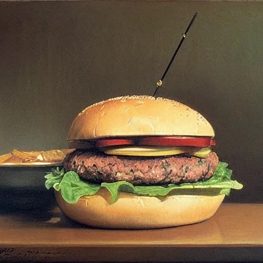 Prompt: Burger, beautiful painting by Ivan Shishkin