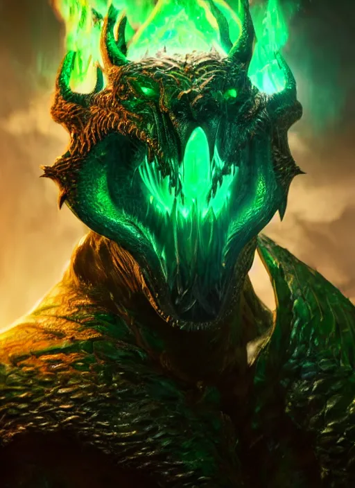 Image similar to emerald dragon, ultra detailed fantasy, elden ring, realistic, dnd character portrait, full body, dnd, rpg, lotr game design fanart by concept art, behance hd, artstation, deviantart, global illumination radiating a glowing aura global illumination ray tracing hdr render in unreal engine 5