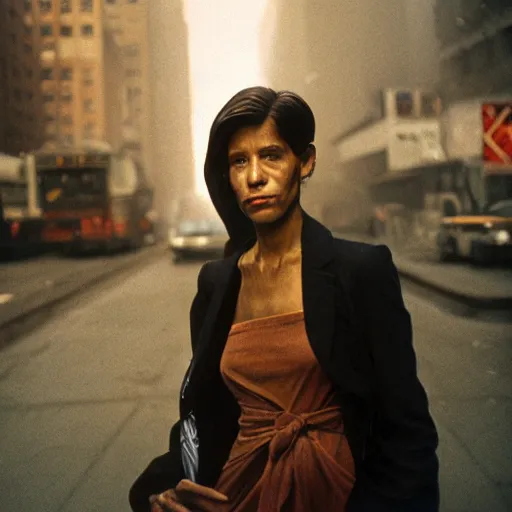 Prompt: portrait of a woman in a smoky new york street ,by Steve McCurry, Flickr, natural light, CANON Eos C300, ƒ5.6, 50mm, medium-format print