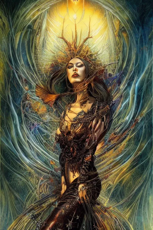 Prompt: a beautiful witch by Karol Bak,Divine Chaos Engine,cold colors,symbolisme,visionary