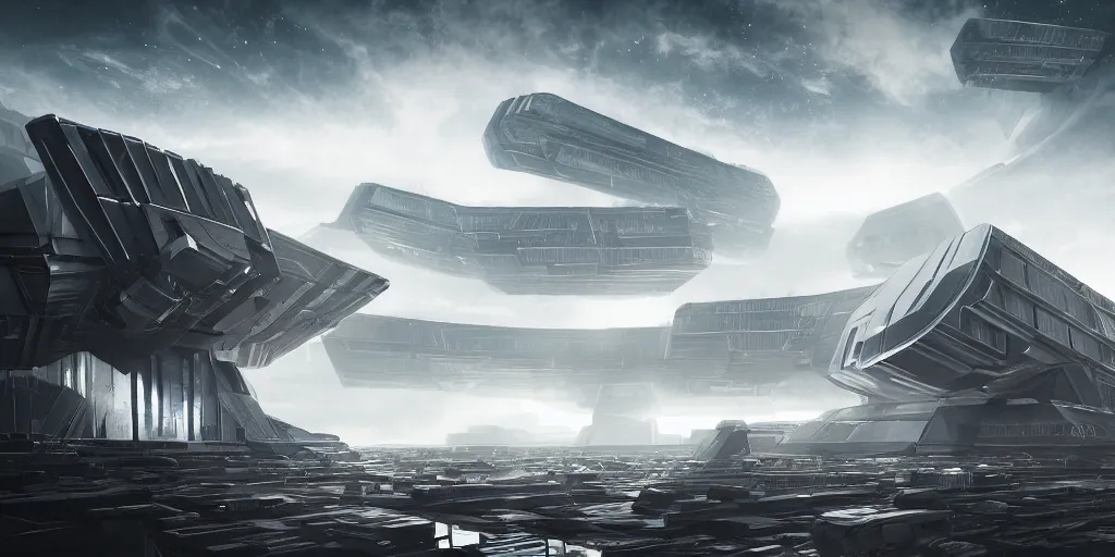 Image similar to brutalism and gigantism futuristic space megastructure concept, great lighting and composition, beautiful, insanely detailed, 8 k, science fiction